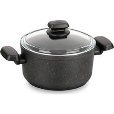 Korkmaz Ornella 28x14.5 cm Granit Kaplamalı Siyah Derin Tencere Yüksek Isıya Dayanıklı