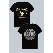 Rock&Roll Deftones, Dairede Acdc Siyah 2'li Kadın Tshirt Eko Paket