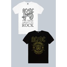 ROCKANDROLL Karlı Acdc, Top Rock Acdc Beyaz 2'li Erkek Tshirt Eko Paket