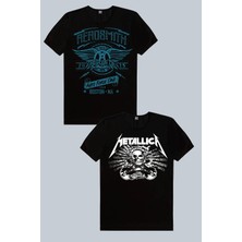 Rock&Roll Aerosmith, Metallica Kurukafa 2'li Erkek Tshirt Eko Paket