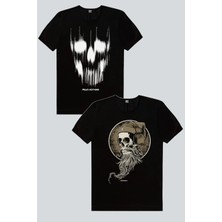 Rock&Roll Matriks Kurukafa Siyah, Sakallı Kurukafa 2'li Erkek Tshirt Eko Paket
