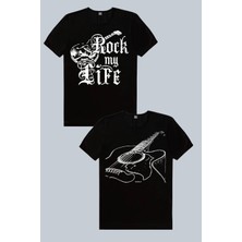 Rock&Roll Hayatım Rock, Gitarımın Telleri 2'li Erkek Tshirt Eko Paket