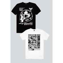 Rock&Roll Chicago Racing Siyah, Sokak Yarışcısı Beyaz 2'li Erkek Tshirt Eko Paket