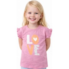 Noone Kız Çocuk Love Baskılı Fırfırlı Kollu T-Shirt | 6 Renk | %100 Pamuk