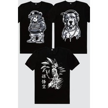 Rock&Roll Hiphop Teddy, Kolyeli Pit, Goku Silüet 3'lü Kadın Tshirt Eko Paket