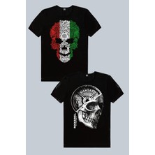Rock&Roll Italyan Kurukafa, Disk Kafa Siyah 2'li Erkek Tshirt Eko Paket