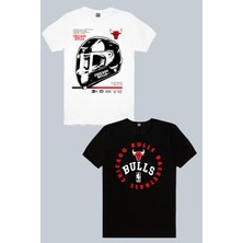Rock&Roll Chicago Racing Beyaz, Bulls Basket 2'li Erkek Tshirt Eko Paket
