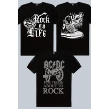 Rock&Roll Limp Sneaker, Hayatım Rock, Top Rock Acdc Siyah 3'lü Erkek Tshirt Eko Paket