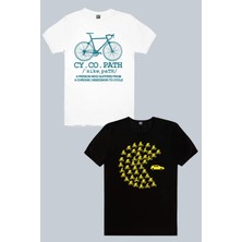 Rock&Roll Bisiklet Hastası Beyaz, Bisikletli Oyun 2'li Erkek Tshirt Eko Paket