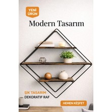 Kitchen Line 3 Katlı Metal Ahşap Çok Amaçlı Dekoratif Duvar Rafı 56X12CM