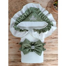 LTG Nova Yenidoğan Mehtap Lüks Taç Nakışlı Bebek Battaniyesi Kundak Yeşil