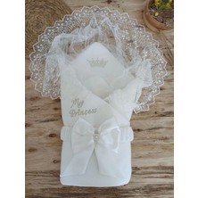 LTG Nova Yenidoğan Sahra Taç Benim Prensesim Nakışlı Kundak Bebek Battaniyesi Ekru