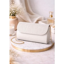 Eylül Krem Kapaklı Kadın Abiye Omuz Çantası