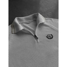 Elku Moda Erkek Polo Yaka T-Shirt Yarım Fermuarlı Smart-Casual Fit Tişört Pamuklu Golf ve Günlük Spor T-Shirt