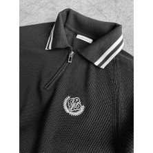 Elku Moda Erkek Polo Yaka T-Shirt Yarım Fermuarlı Smart-Casual Fit Tişört Pamuklu Golf ve Günlük Spor T-Shirt