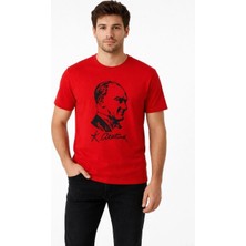 Alfanora Erkek Atatürk Baskılı Tişört Kısa Kollu Bisiklet Yaka T-Shirt - Kırmızı