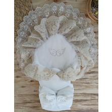 LTG Nova Yenidoğan Sahra Taç Nakışlı Gold Trilüks Kundak Bebek Battaniyesi Ekru