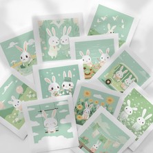 Henno Sevimli Tavşan ve Doğa Temalı 25'li Pul Sticker Seti | Polaroid, Scrapbook & Journal Çıkartmalar