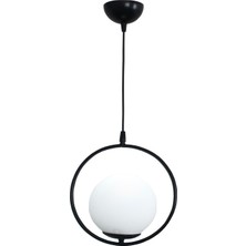 Taşcan Aydınlatma Lito Tekli Siyah Sarkıt Avize Metal Malzemeden Şık Tasarım Beyaz Camlı