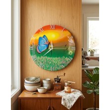 Af Epoxyart Duvar Saati - 35 cm El Çizimi Epoksi Duvar Saati + Hediye Anahtarlık - Şık Epoksi Duvar Saati - Eşsiz Tasarım - Modern Dekoratif Duvar Saati - Kelebek Temalı