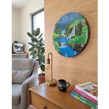 Af Epoxyart Duvar Saati - 35 cm El Çizimi Epoksi Duvar Saati + Hediye Anahtarlık - Şık Epoksi Duvar Saati - Eşsiz Tasarım - Modern Dekoratif Duvar Saati - Doğa Temalı