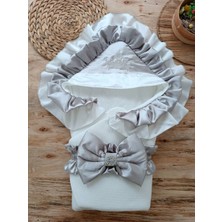 LTG Nova Yenidoğan Mehtap Lüks Taç Nakışlı Bebek Battaniyesi Kundak Gri