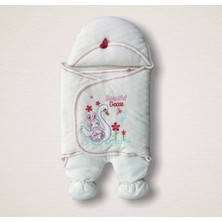LTG Nova Yenidoğan Çiçekli Ördek Nakışlı Şapkalı Kız Bebek Ayaklı Kundak Bebek Battaniyesi Ekru