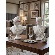 Mirsa Global Dekoratif Apollo Diana Büst Biblo – Antik Yunan Heykel Tarzı, Biblo Beyaz Pembe Lüks Salon Konsol Süs Objesi ( Polyester)