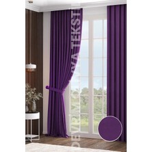 Taç Mürdüm Blackout Işık Geçirmez Kornişli Karartma Saten Perde Lüks Fon Perde Antrasit