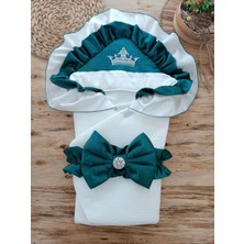 LTG Nova Yenidoğan Mehtap Lüks Taç Nakışlı Bebek Battaniyesi Kundak Zümrüt Yeşili