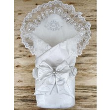 LTG Nova Yenidoğan Pırıltı Taç Nakışlı Inci Delüks Kundak Bebek Battaniyesi Ekru