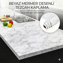 Beyaz Mermer Desenli Yapışkanlı Tezgah Fosu (3 Mt.x 60 Cm)