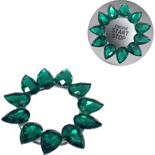 Toptan Bulurum Kristal Damla Taşlı Start Stop Düğme Halkası Yeşil