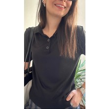 Lasorella Butik Kadın Siyah Polo Yaka Tişört