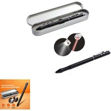 Paras Ticaret Metal Kutulu Kırmızı Lazerli, Beyaz LED Işıklı Pointer Işaretçi Kalemi Metal Tükenmez Kalem