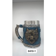 Toptan Bulurum Büyük Boy Mavi Kurt Motifli Çelik Kupa Kod 84101