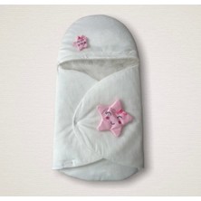 LTG Nova Yenidoğan Çift Yıldız Detaylı Şapkalı Duvaklı Kız Bebek Klasik Kundak Bebek Battaniyesi Ekru