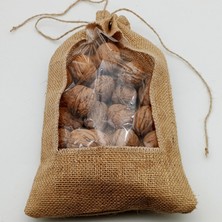 İstanbul Sandalet 1 Adet 20 x 30 cm En x Boy 750 gr Şeffaf Pencereli Jüt Hediye Paketleme Kuruyemiş Torbası Kesesi