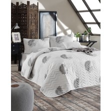 Enlora Home Palma Desenli Kapitone Yatak Örtüsü Seti Tek Kişilik Gri Antibakteriyel 160 x 220 cm