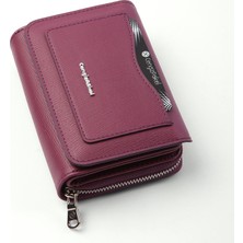 Cengiz Pakel Mürdüm Cüzdan - 65239MNT Teknolojik Deri Fermuarlı Kadın 19 cm Özellikli Şık Tasarım