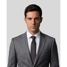 1001 Kravat Gri Çizgili 7 Cm Genişliğinde Siyah Ince Kravat