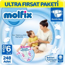 Molfix 6 Beden Bantlı Bebek Bezi 15+ kg Ultra Fırsat Paketi 248 Adet Rahatlık