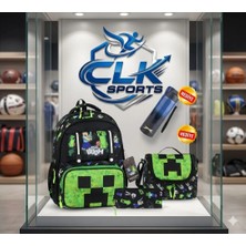 CLK Sports Minecraft Okul Sırt Çantası , Beslenme Çantası Kalemlik Seti - Lisanslı Çelik Suluk & Matara Hediye
