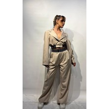 362 Fashion Butik Beli Lastikli Çizgili Pantolon