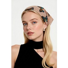 ALS Tasarım Dünyası Kahverengi Kumaş Içi Kelebek Desenli 100% Koton Bandana