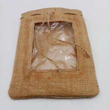 İstanbul Sandalet 5 Adet 12 x 17 cm (En x Boy) Şeffaf Pencereli Jut Jüt Hediye Paketleme Kuruyemiş Gıda Torbası Kesesi
