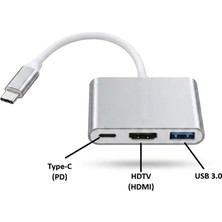Zeyar Teknoloji 3'ü 1 Arada Type-C Hub HDMI Görüntü Aktarıcı USB 3.0 ve Type-C Şarj Desteği Tüm Type-C Cihazlar Uyum