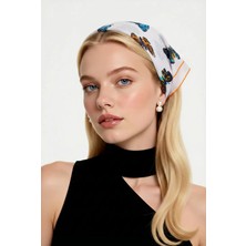 ALS Tasarım Dünyası Beyaz Renk Kumaş Içi Kelebek Desenli 100% Koton Bandana
