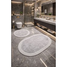 Melena Carpet Premium Kaymaz Taban Peluş Banyo Paspası Seti Jüt Kenar Detaylı 2’li Oval Yuvarlak 100X60 60X60