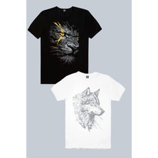 Rock&Roll Kurt Başı, Sarı Gözlü Aslan 2'li Erkek Tshirt Eko Paket